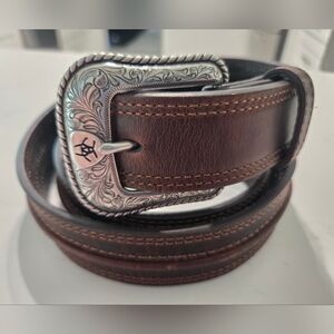 Ariat Rowdy Western Leather Belt Men 46 Dark Brown Cowboy Classic Buckle